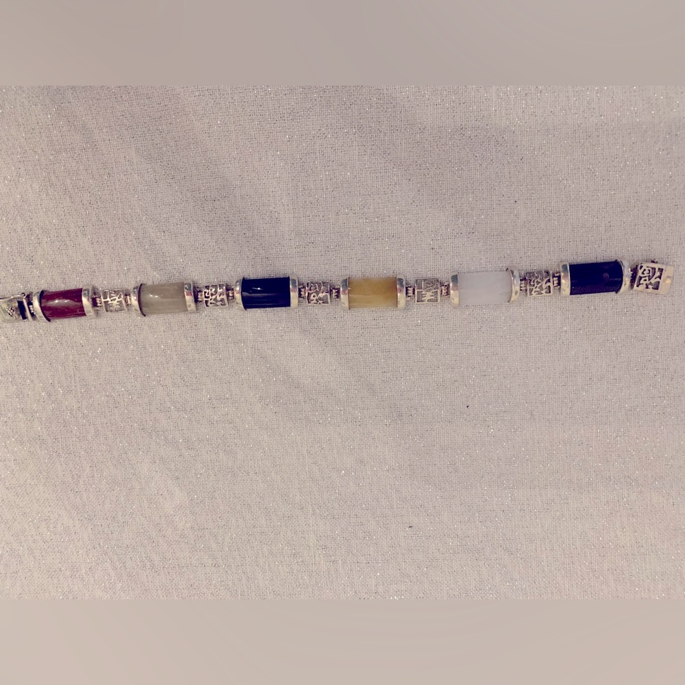 Vintage Sterling Silver Natural Jadeite Bracelet